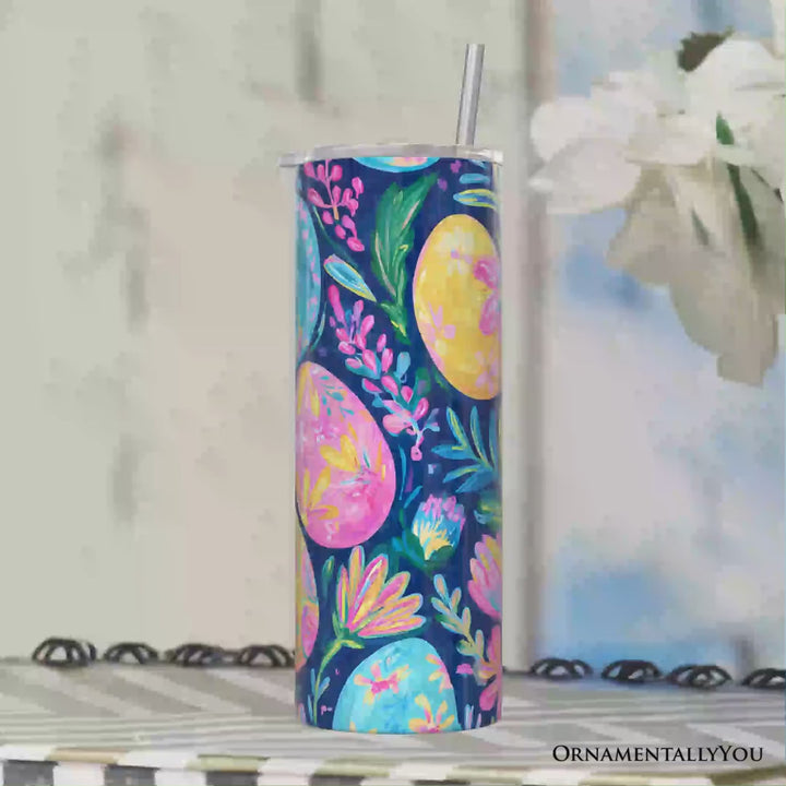 Preppy Painted Eggs 20oz Personalized Tumbler With Lid and Stainless Steel Straw, Spring Floral Easter Gift Cup
