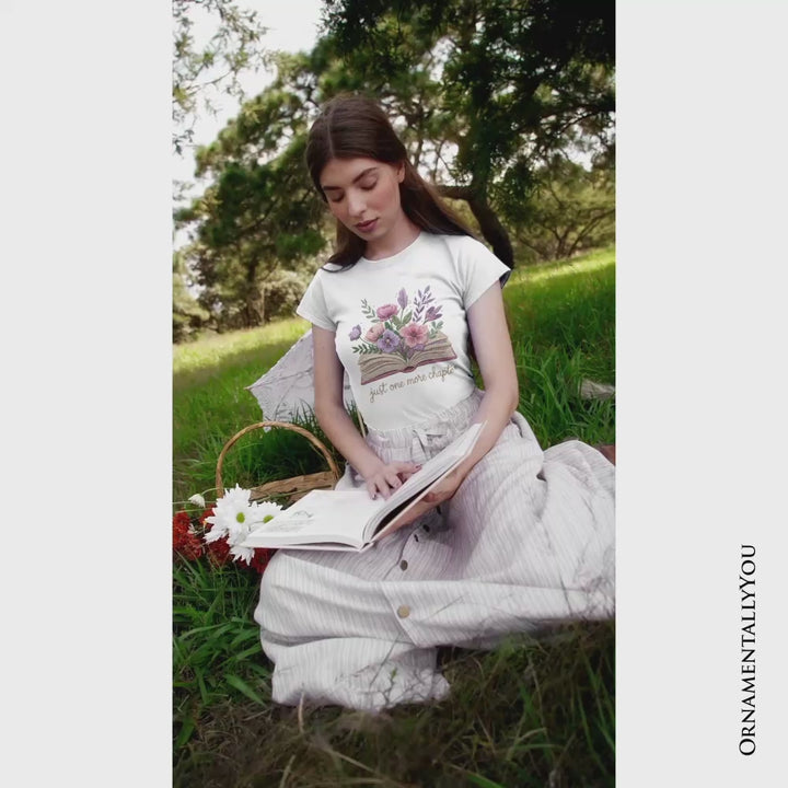 Floral Book Printed Faux Yarn Crochet T-Shirt, Just One More Chapter Bookworm Tee