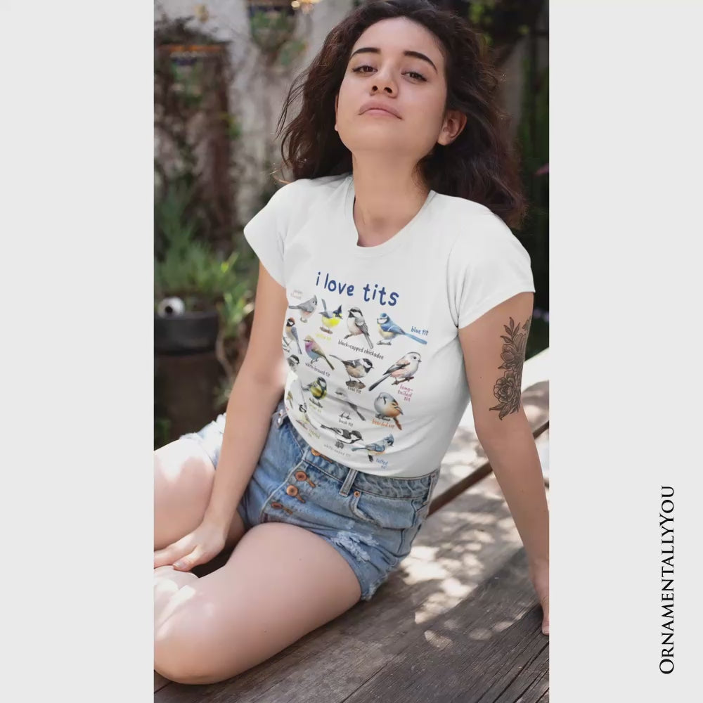 Whimsical Bird Tit T-Shirt, Funny Birdwatcher Tee Gift for Birder