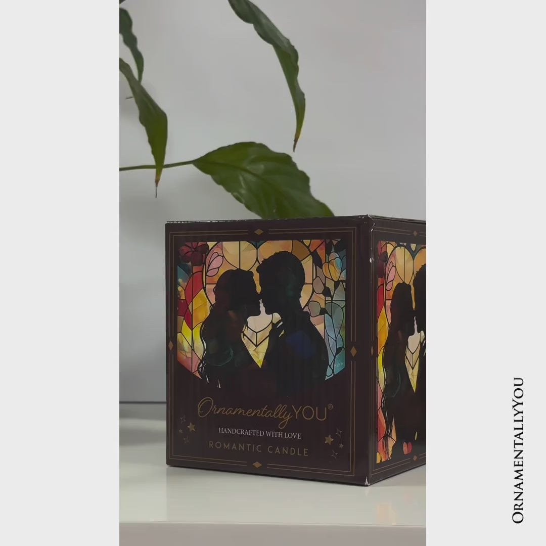 Couple in Love Faux Stained Glass LED Tea Light Candle, Heartfelt Romantic Decor With Soft Glow