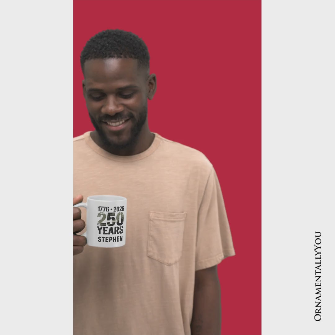 America 250 Years of Freedom Anniversary Personalized Mug, 4th of July USA Patriotic 1776–2026 Gift with Custom Name