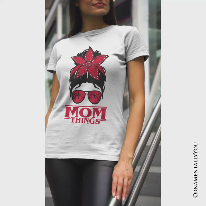 Mom Things Messy Bun Retro T-Shirt, Red Bandana Glasses Family Matching Tee