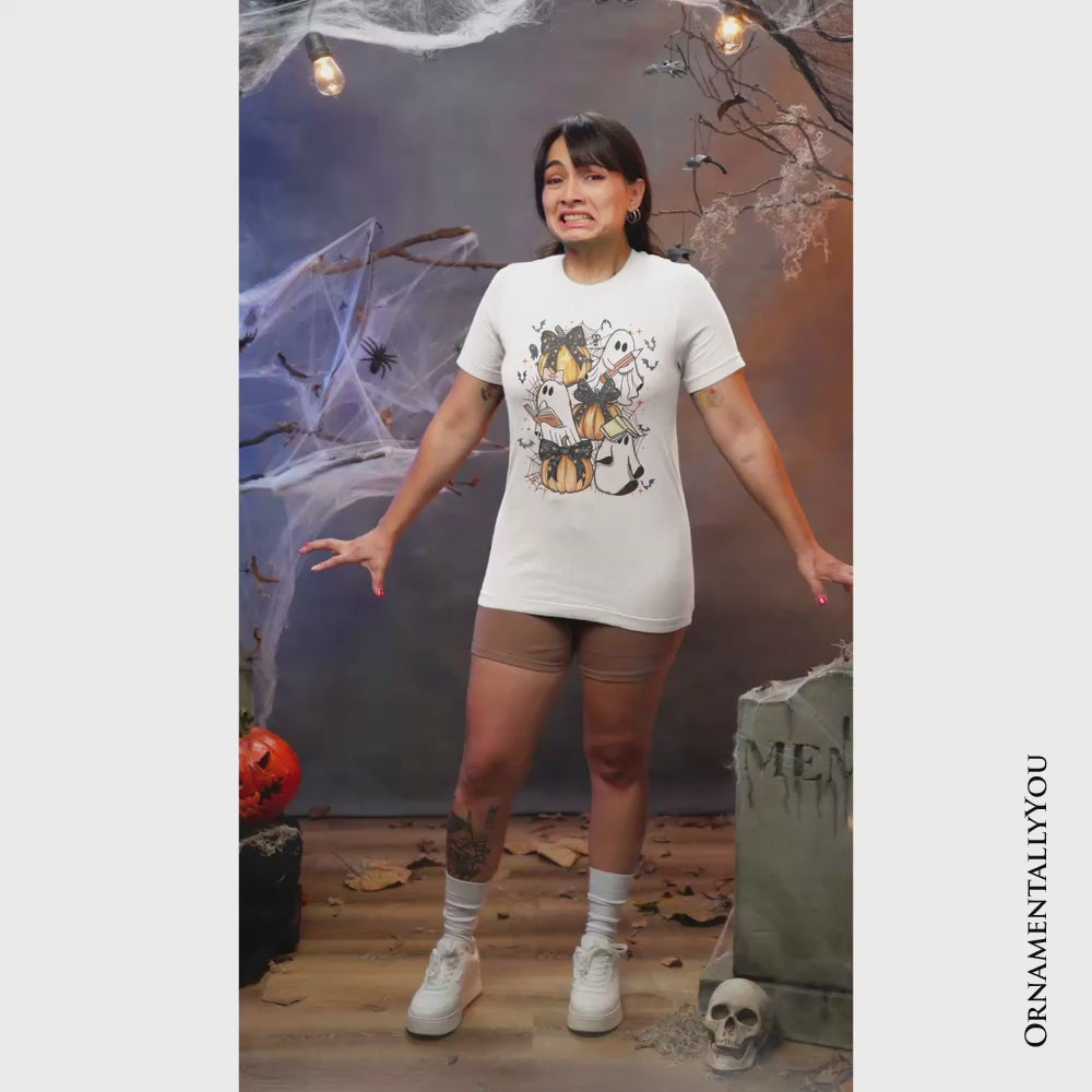 Cute Ghost Teacher Halloween T-Shirt, Retro Boo Spooky School Tee