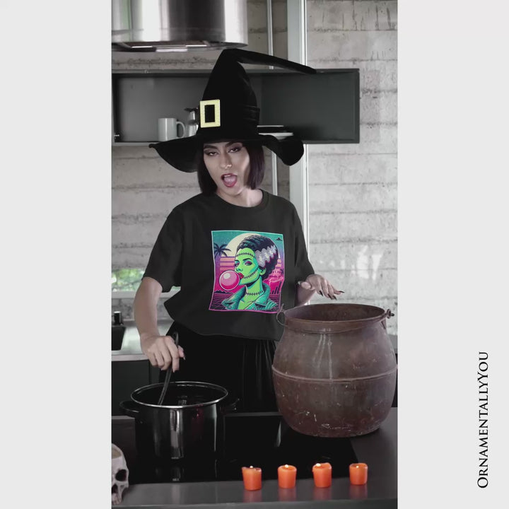 Vaperwave Mrs Frankenstein Retro Neon Horror T-Shirt, Synthwave 80's Styled Classic Halloween Tee