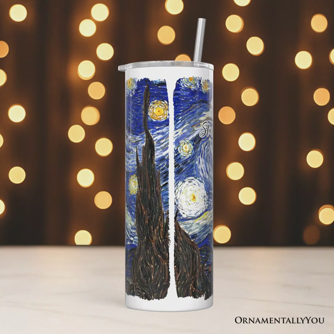 Vincent Van Gogh The Starry Night 20oz Personalized Tumbler With Lid and Stainless Steel Straw, Famous Post-Impressionism Painting Gift Cup