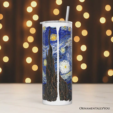Vincent Van Gogh The Starry Night 20oz Personalized Tumbler With Lid and Stainless Steel Straw, Famous Post-Impressionism Painting Gift Cup