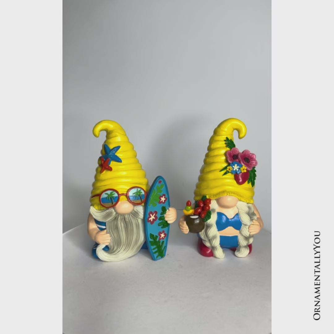 Tropical Beach Gnome Duo Figurine Set, Cute 6" Summer Decoration Garden Statue