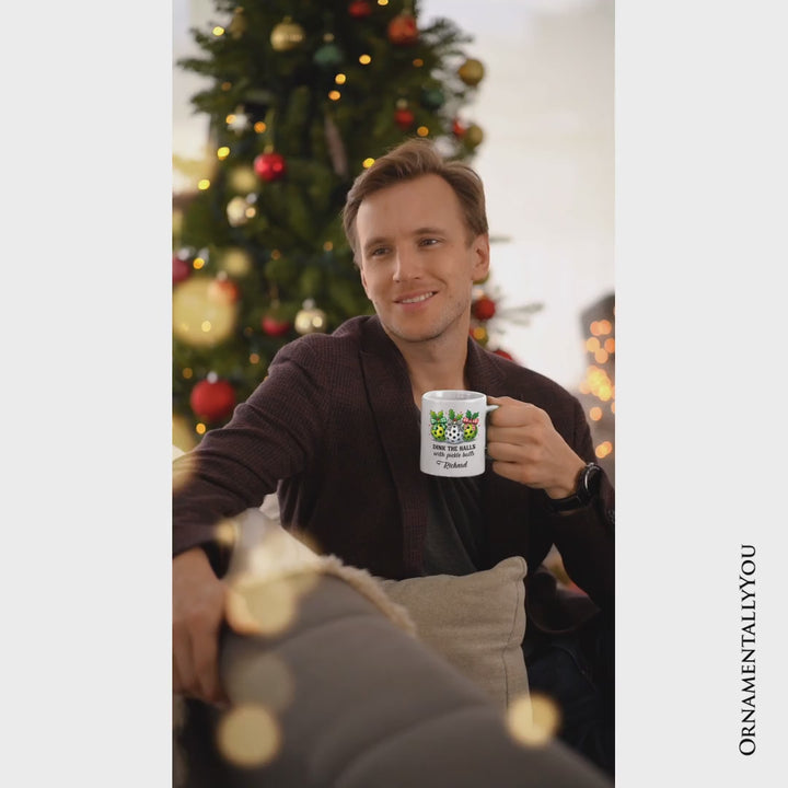 Dink The Halls with Pickle Balls Personalized Mug, Funny Christmas Gift with Custom Name