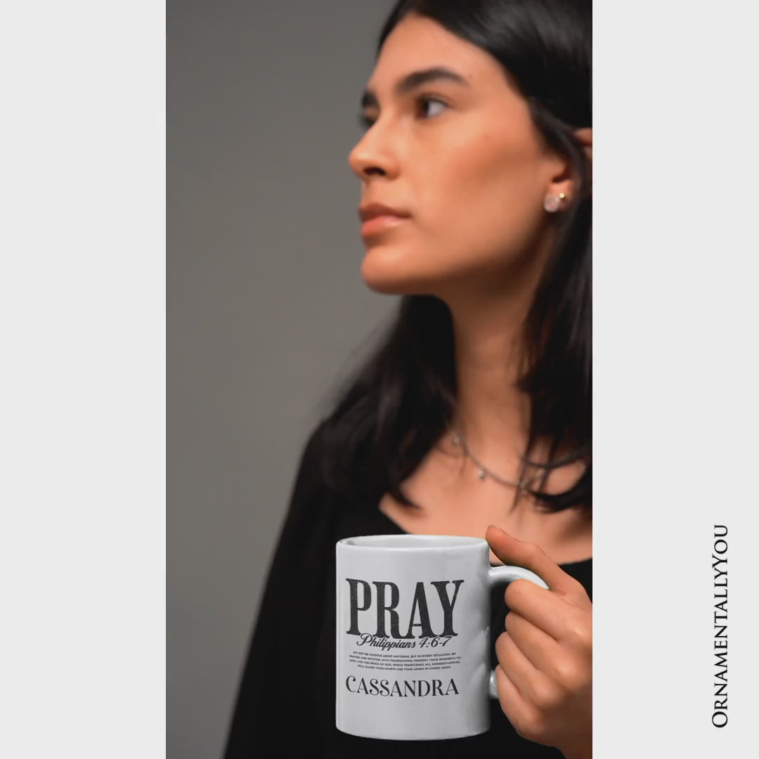 Pray Philippians 4:6-7 Christian Personalized Mug, Bible Verse Faith Gift with Custom Name