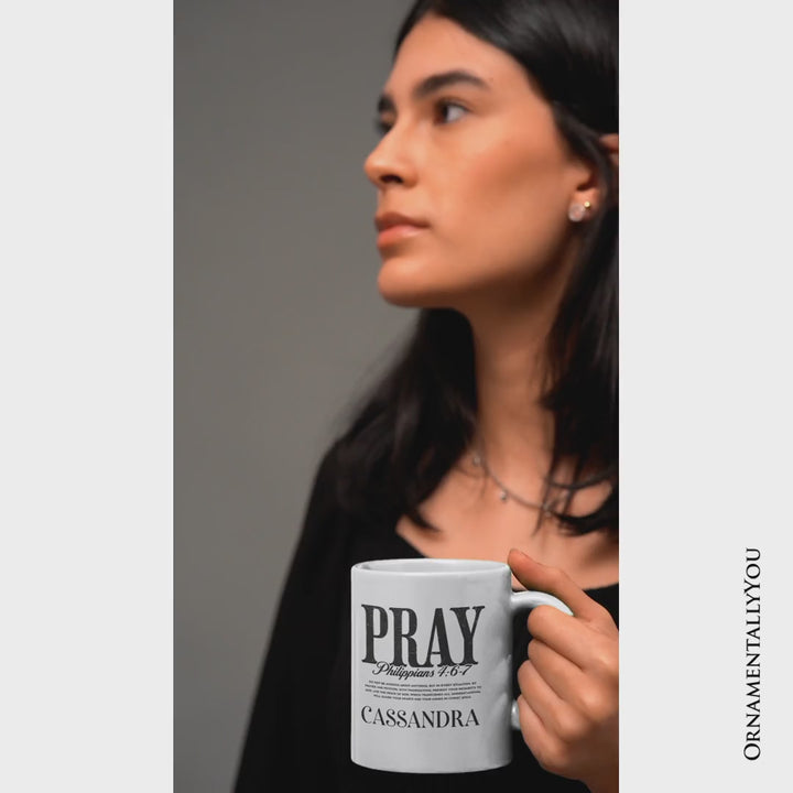 Pray Philippians 4:6-7 Christian Personalized Mug, Bible Verse Faith Gift with Custom Name