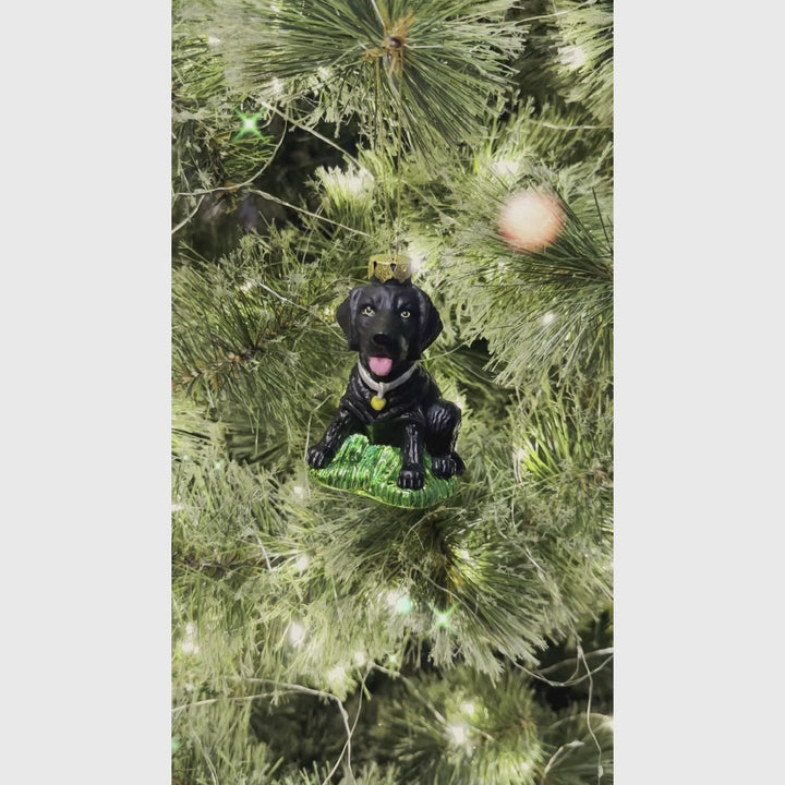 Black Lab Glass Christmas Ornament, Labrador Retriever Dog Gift