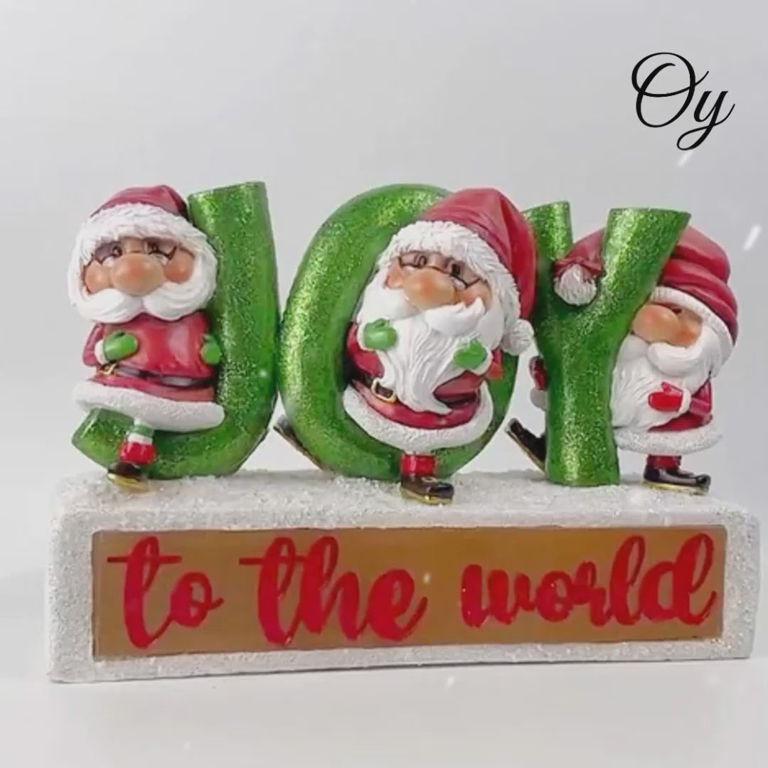 Joy to the World with Holiday Gnomes Lighted Statue, Tabletop LED Christmas Decor