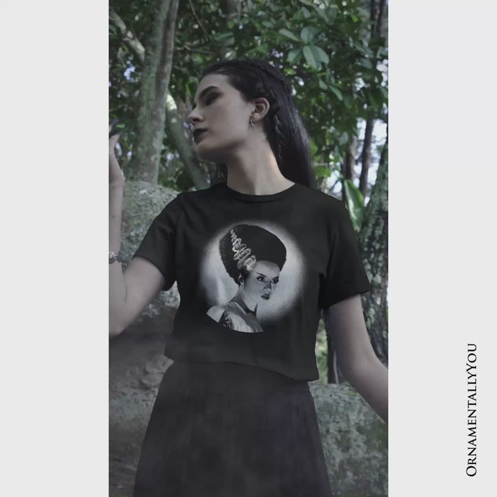 Frankenstein's Bride Spooky Portrait T-Shirt, Horror Villain Theme Halloween Tee