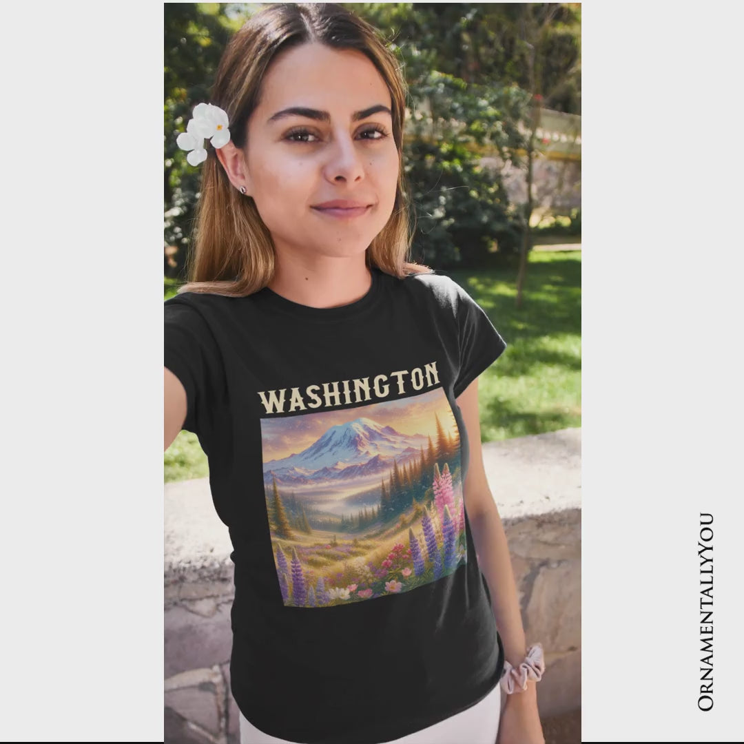 Artistic Mount Rainier Washington State T-Shirt, National Park Tee and Pacific Northwest Souvenir