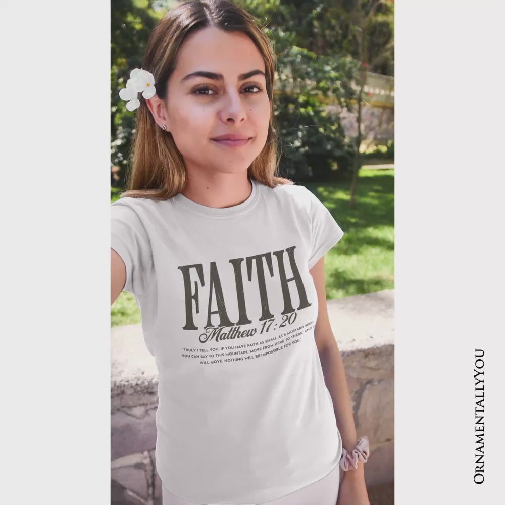 Faith Matthew 17:20 Christian T-Shirt, Minimal Bible Verse Inspirational Tee