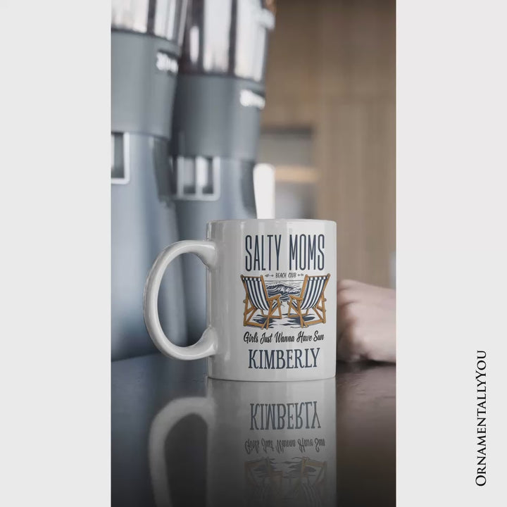 Salty Moms Beach Club Personalized Mug, Retro Summer Cool Mothers Gift With Custom Name