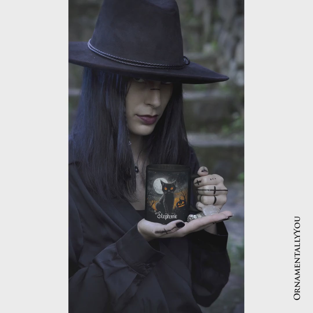 Cat Night Halloween Personalized Mug, Spooky Horror Gift with Custom Name