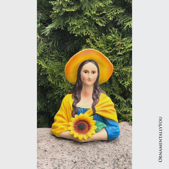 Mona Lisa The Sunflower Guardian Art Sculpture Figurine, 7" Spring Garden Statue and Leonardo Da Vinci Mix