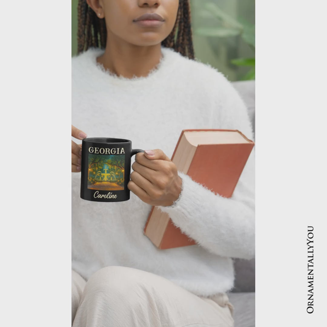 Charming Georgia State Forsyth Park Personalized Mug, Savannah Landmark Gift and Southern Travel Souvenir with Custom Name