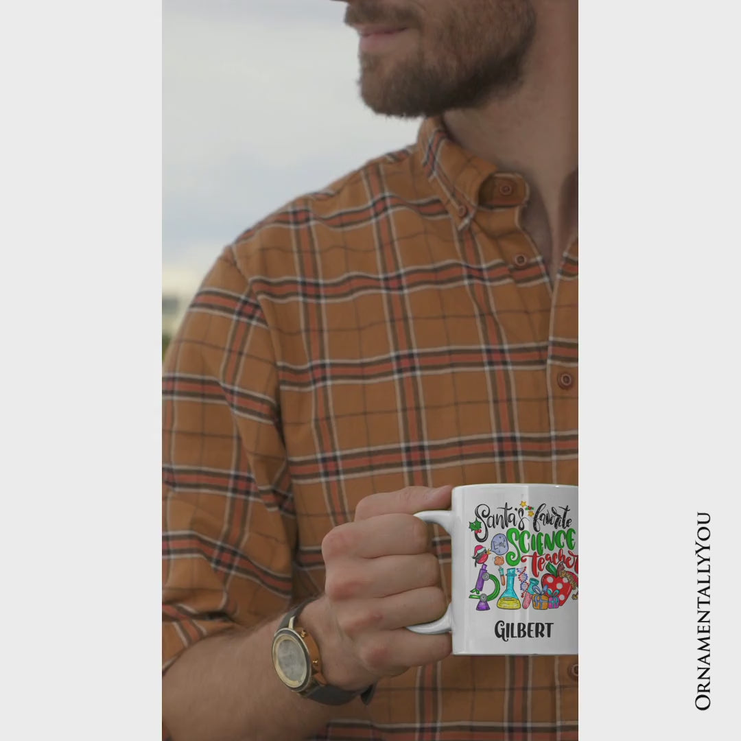 Santa’s Favorite Science Teacher Christmas Personalized Mug, Chemistry, Physics and Biology Gift with Custom Name