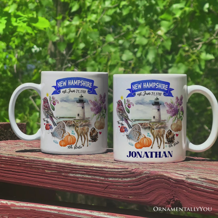 Artistic New Hampshire State Themes and Landmarks Personalized Mug With Custom Name