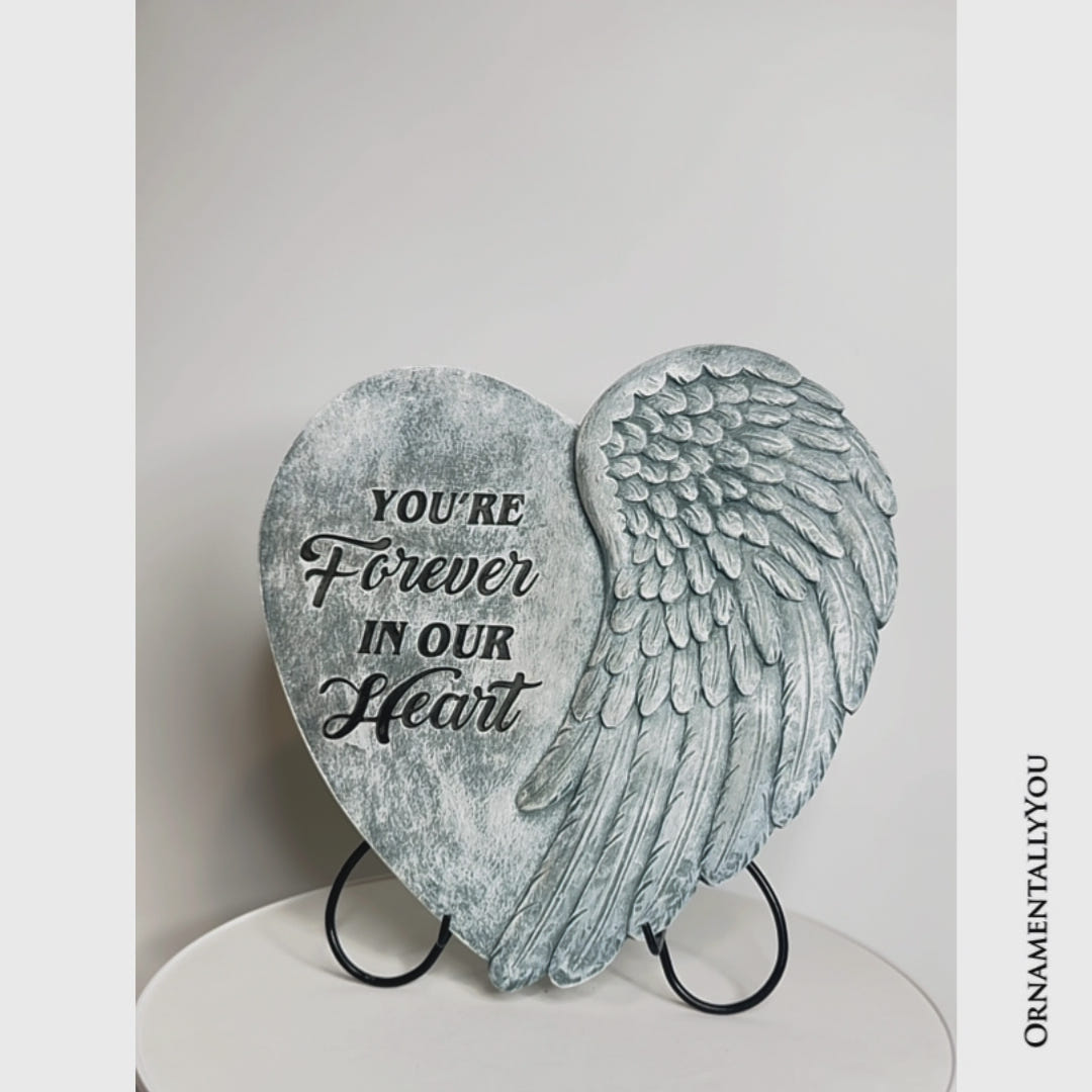You’re Forever in Our Hearts Angel Wing Stepping Stone, 9.5" Garden Decorative Memorial Resin Figurine