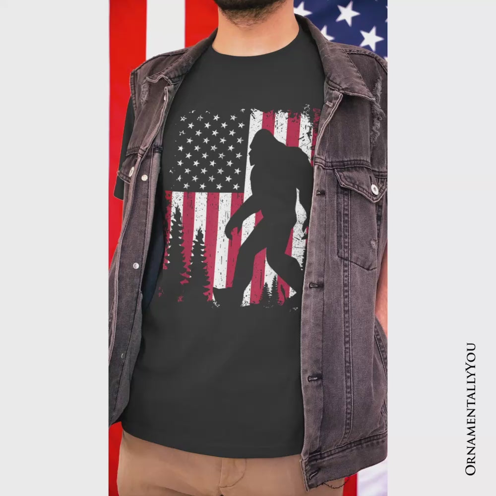Bigfoot American Flag T-Shirt, Patriotic Sasquatch Tee