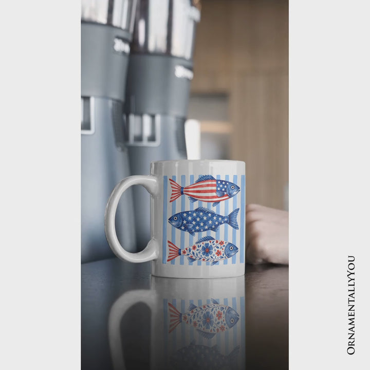 Patriotic Fish Mug, 4th Of July Coastal Animal Gift