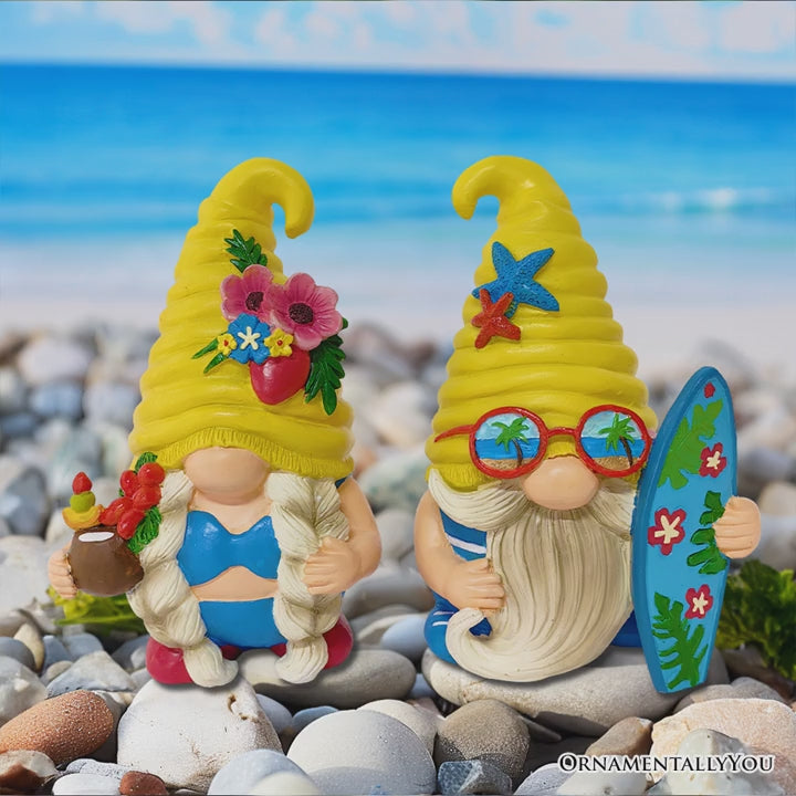 (Pre-Order) Tropical Beach Gnome Duo Figurine Set, Cute 6" Summer Decoration Garden Statue