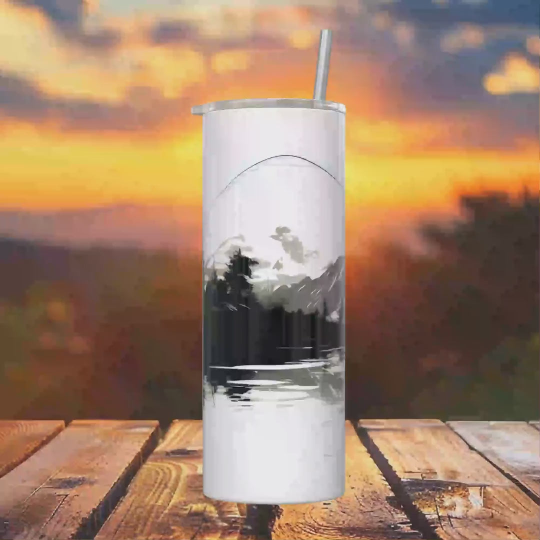 Fly Fishing Mountain Lake Scene 20oz Personalized Tumbler With Lid and Stainless Steel Straw, Angler Outdoor Adventure Gift Cup