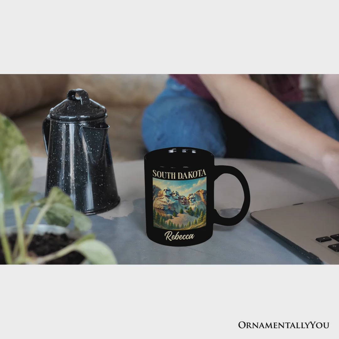 Majestic South Dakota State Mount Rushmore Personalized Mug, Historic American Monument Travel Gift and Keepsake Souvenir with Custom Name