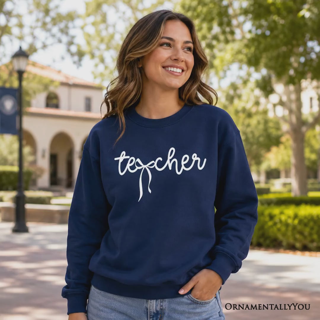 Teacher Coquette Bow Sweatshirt, Minimalist Back to School Sweater