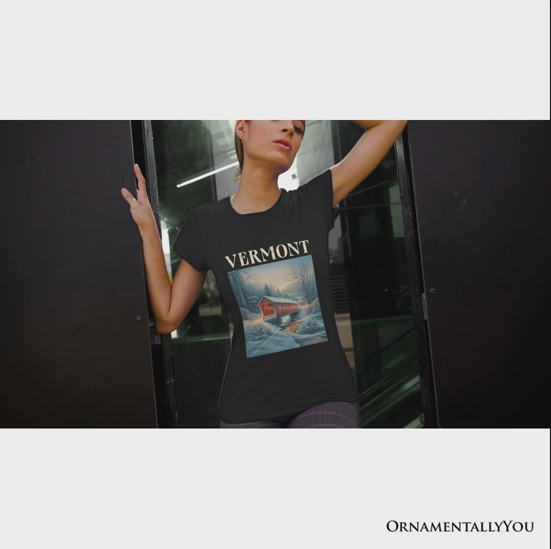 Rustic Red Covered Bridge Vermont State T-Shirt, New England Historical Tee and Travel Souvenir