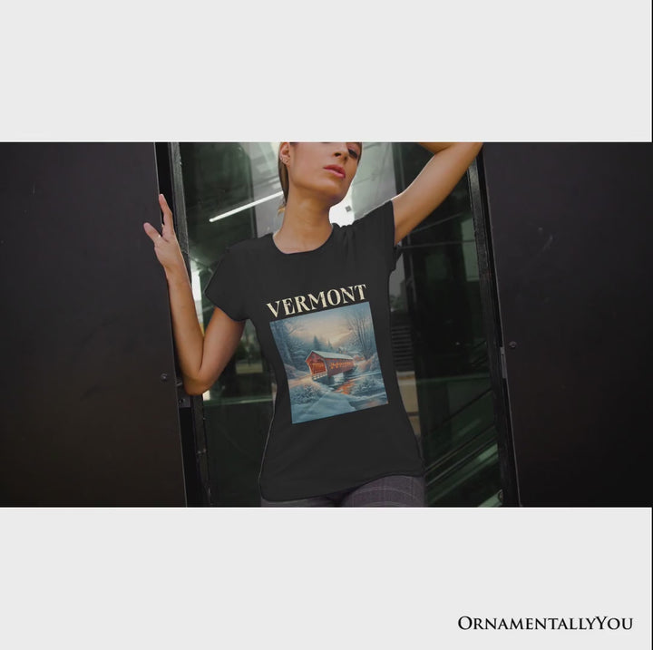 Rustic Red Covered Bridge Vermont State T-Shirt, New England Historical Tee and Travel Souvenir