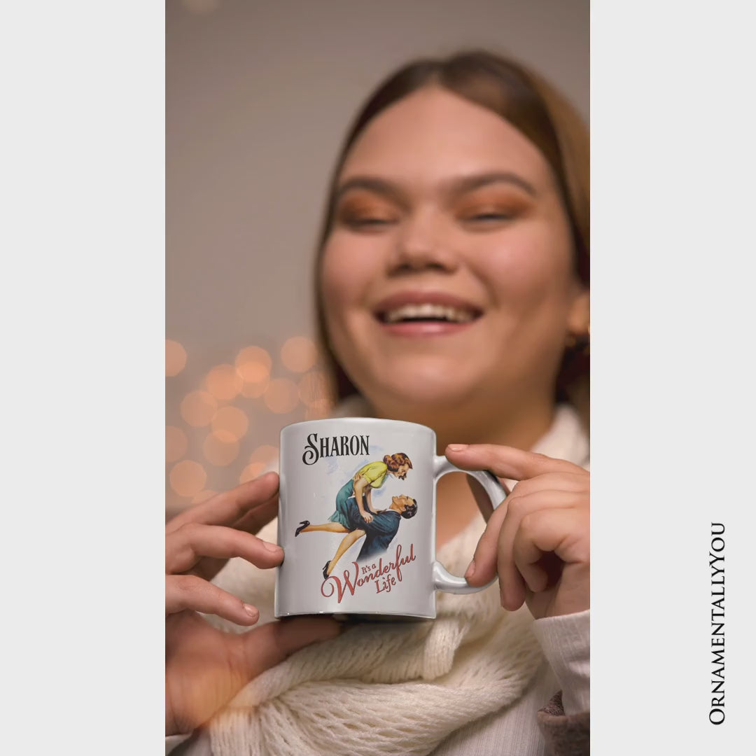 It's a Wonderful Life Personalized Mug, Vintage 1940s Movie Christmas Gift with Custom Name