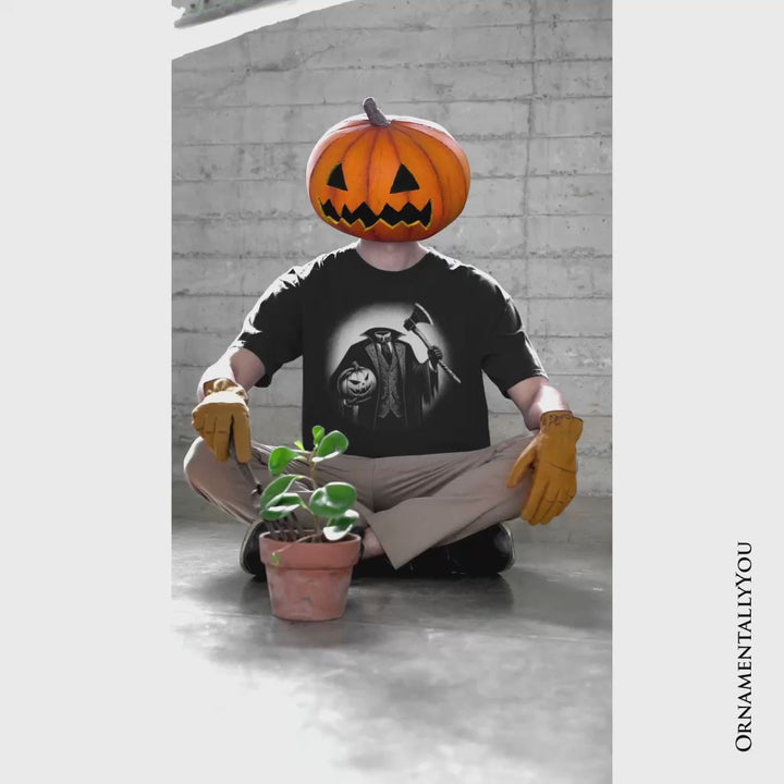 Headless Horseman Spooky Portrait T-Shirt, Horror Villain Theme Halloween Tee