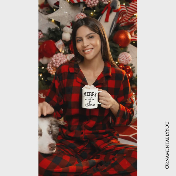 Merry and Pregnant Personalized Mug, Baby Announcement Christmas Custom Gift for New Mom