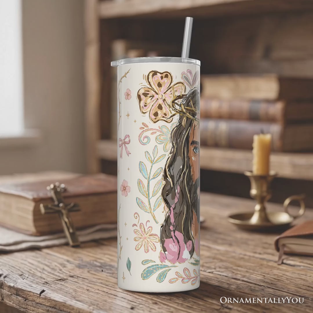 Lion of Judah Christian 20oz Personalized Tumbler With Lid and Stainless Steel Straw, Floral Jesus Religious Faith Gift Cup