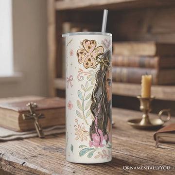 Lion of Judah Christian 20oz Personalized Tumbler With Lid and Stainless Steel Straw, Floral Jesus Religious Faith Gift Cup