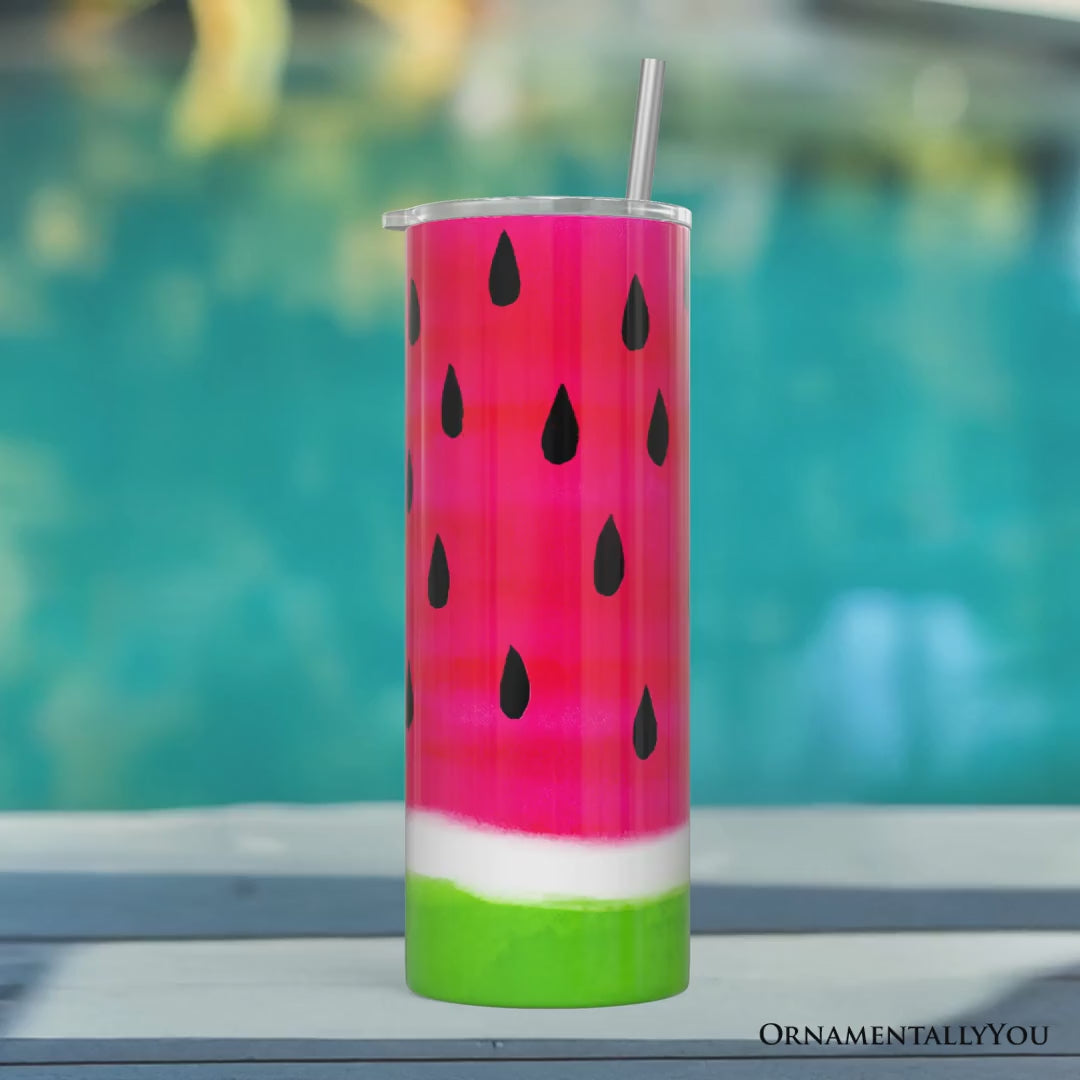 Watermelon Slice Pattern 20oz Personalized Tumbler With Lid and Stainless Steel Straw, Fun Summer Fruit Gift Cup