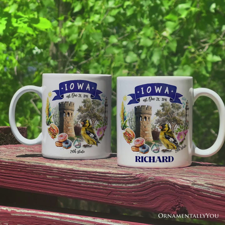 Artistic Iowa State Themes and Landmarks Personalized Mug With Custom Name