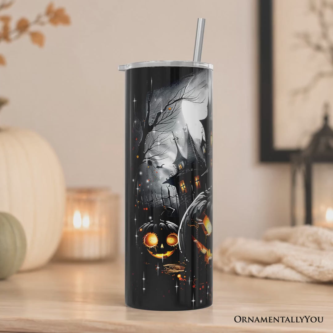 Pumpkin Halloween 20oz Personalized Tumbler With Lid and Stainless Steel Straw, Spooky Horror Gift Cup
