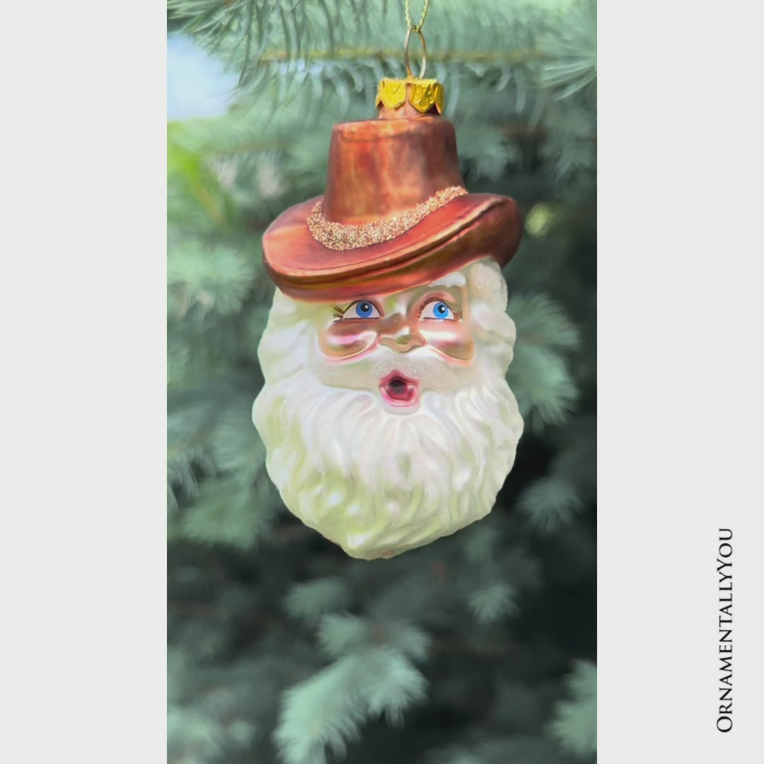 Western Cowboy Santa Vintage Frontier Glass Christmas Ornament