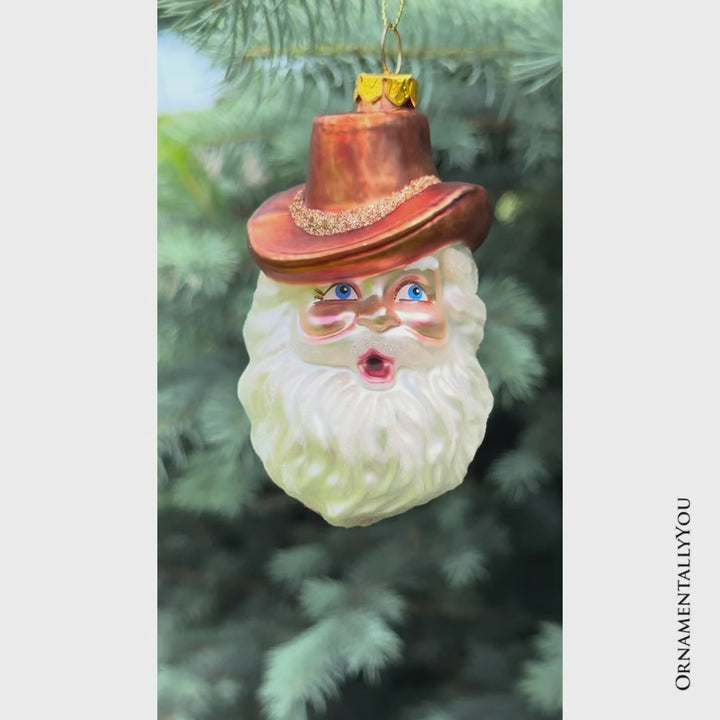 Western Cowboy Santa Vintage Frontier Glass Christmas Ornament
