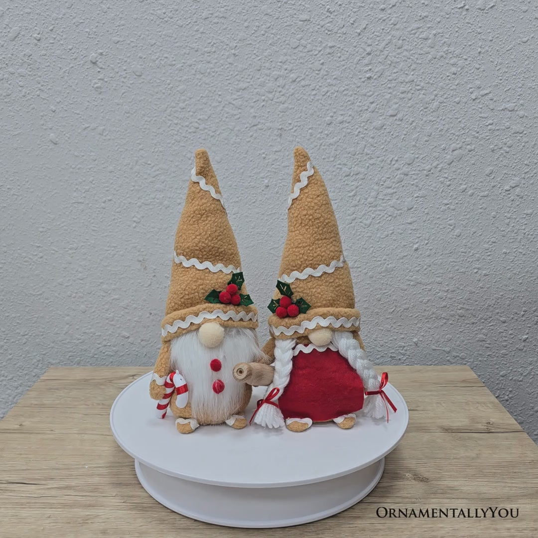 Gingerbread Christmas Plush Gnome Set of 2, Holiday 10.5" Baking Decor with Rolling Pin and Candy Cane