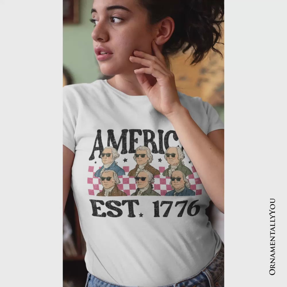 America Est 1776 Founding Fathers Vintage T-Shirt, Retro Patriotic Tee
