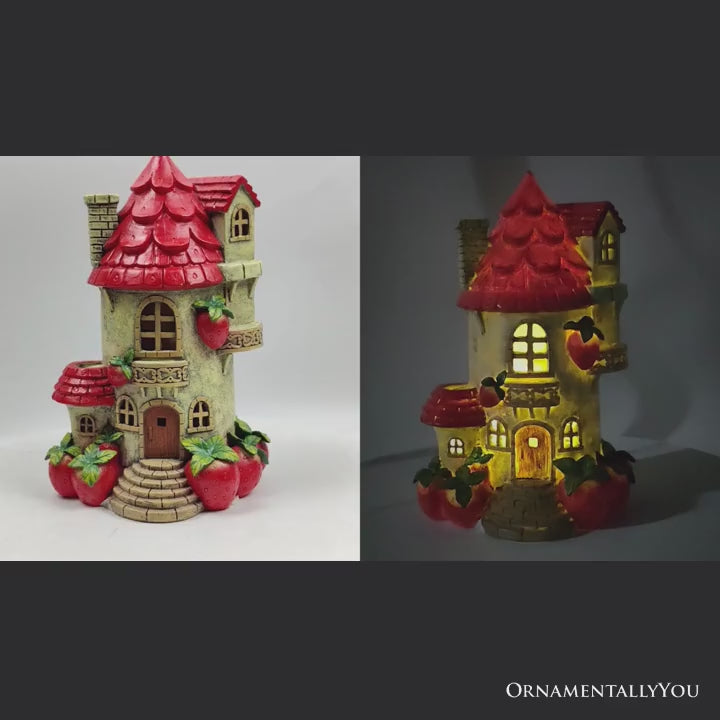 (Pre-Order) Solar Powered Strawberry Fairy Home Garden Statue, 10" Unique Spring Decoration