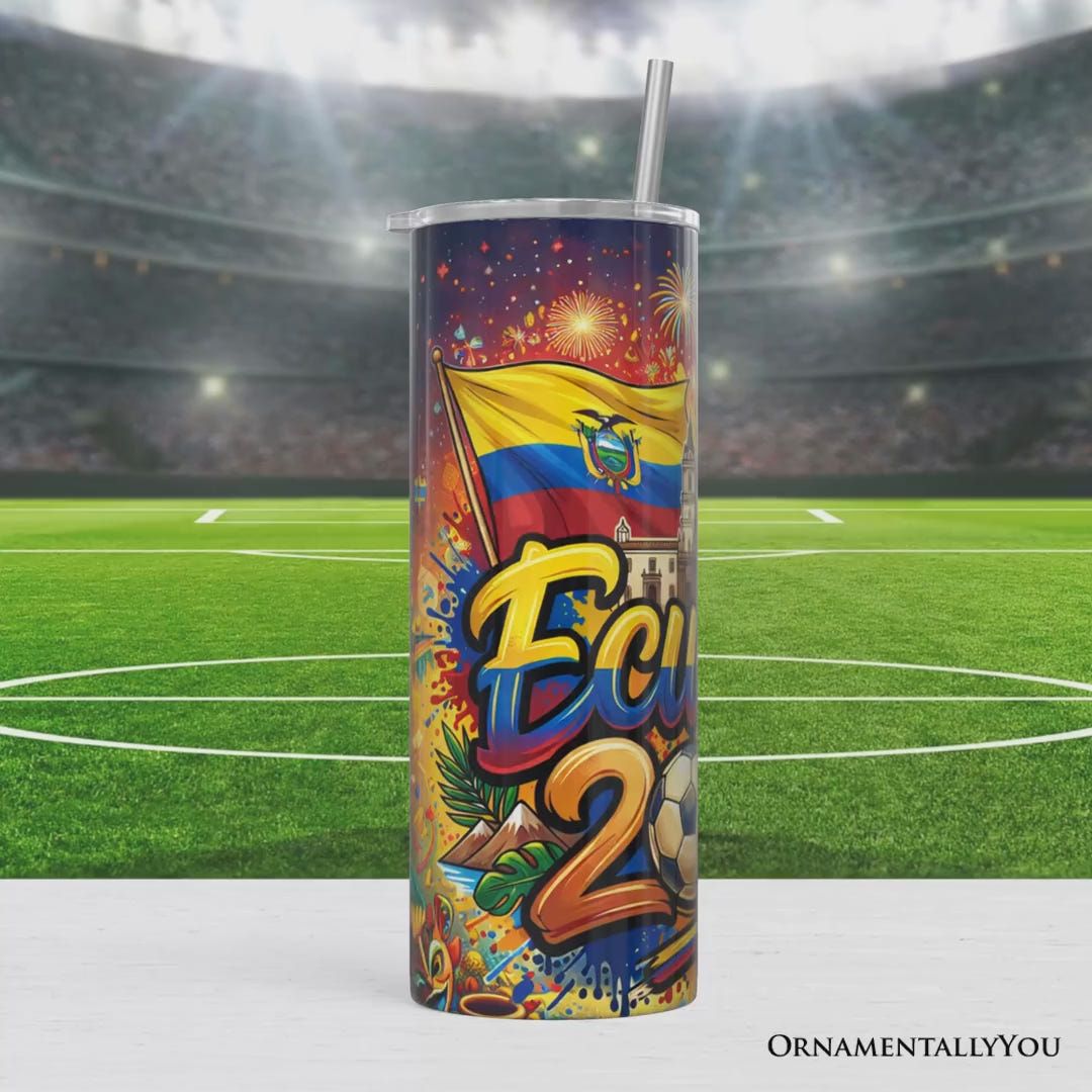 Ecuador 2026 Soccer Cup Global Championship 20oz Tumbler With Lid and Stainless Steel Straw, Fans Football Gift Cup