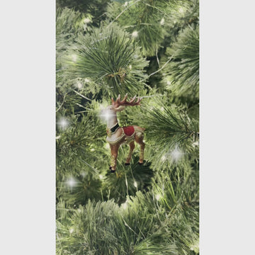 Majestic Deer in Gold Armor Ornament, Regal Christmas Tree Decor