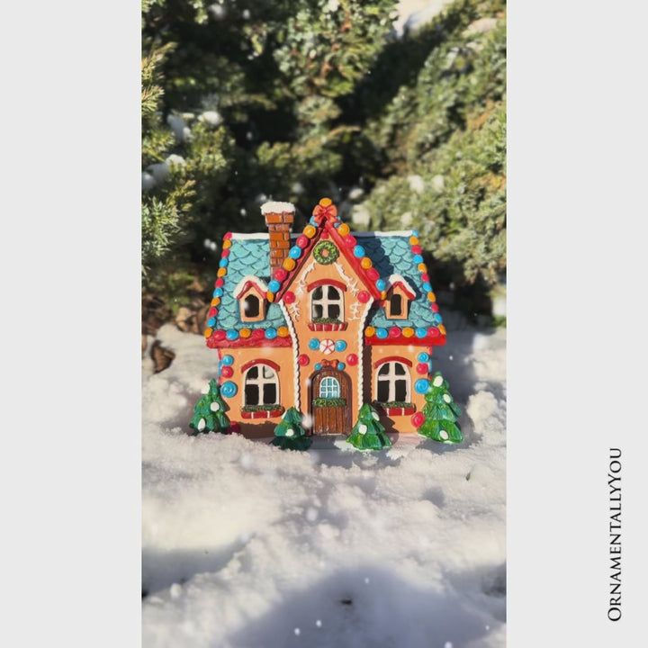 Whimsically Sweet Gingerbread Home Lighted Christmas Decoration, 7" LED Table Figurine Holiday Decor